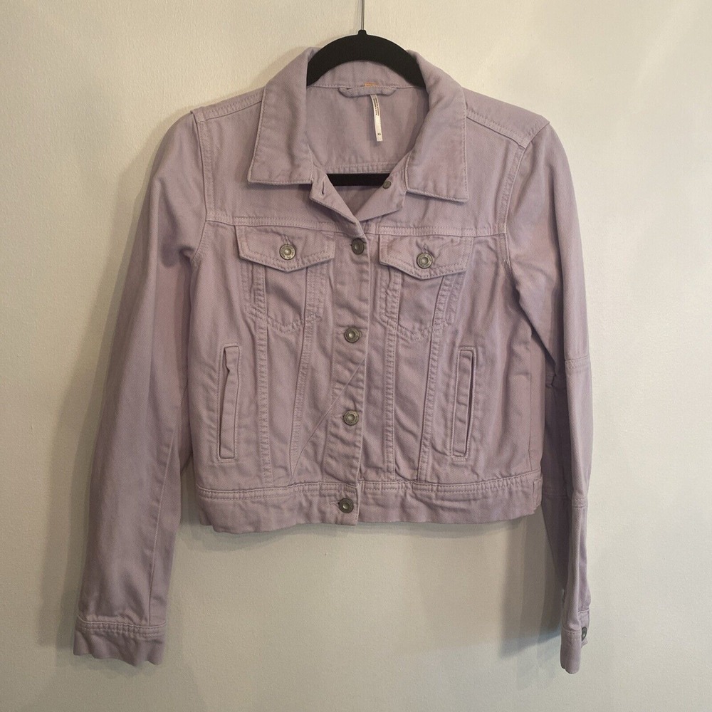 Free People Rumors Denim Jacket Pastel Purple Long Sleeve Button Front Size XS - Picture 3 of 6